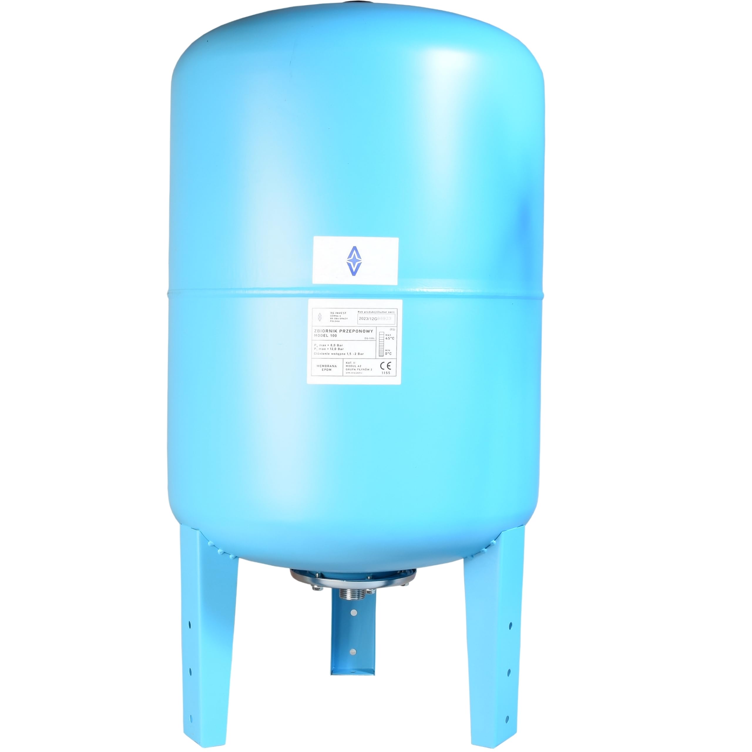 Serbatoio a Pressione 100L - per Impianti Idrici e Sistemi Autoclave - con Membrana EPDM - Vaso di Espansione - per Pompa Domestica Pompa per Pozzo - Attacco da 1" - Acciaio - Verticale 100 Litri