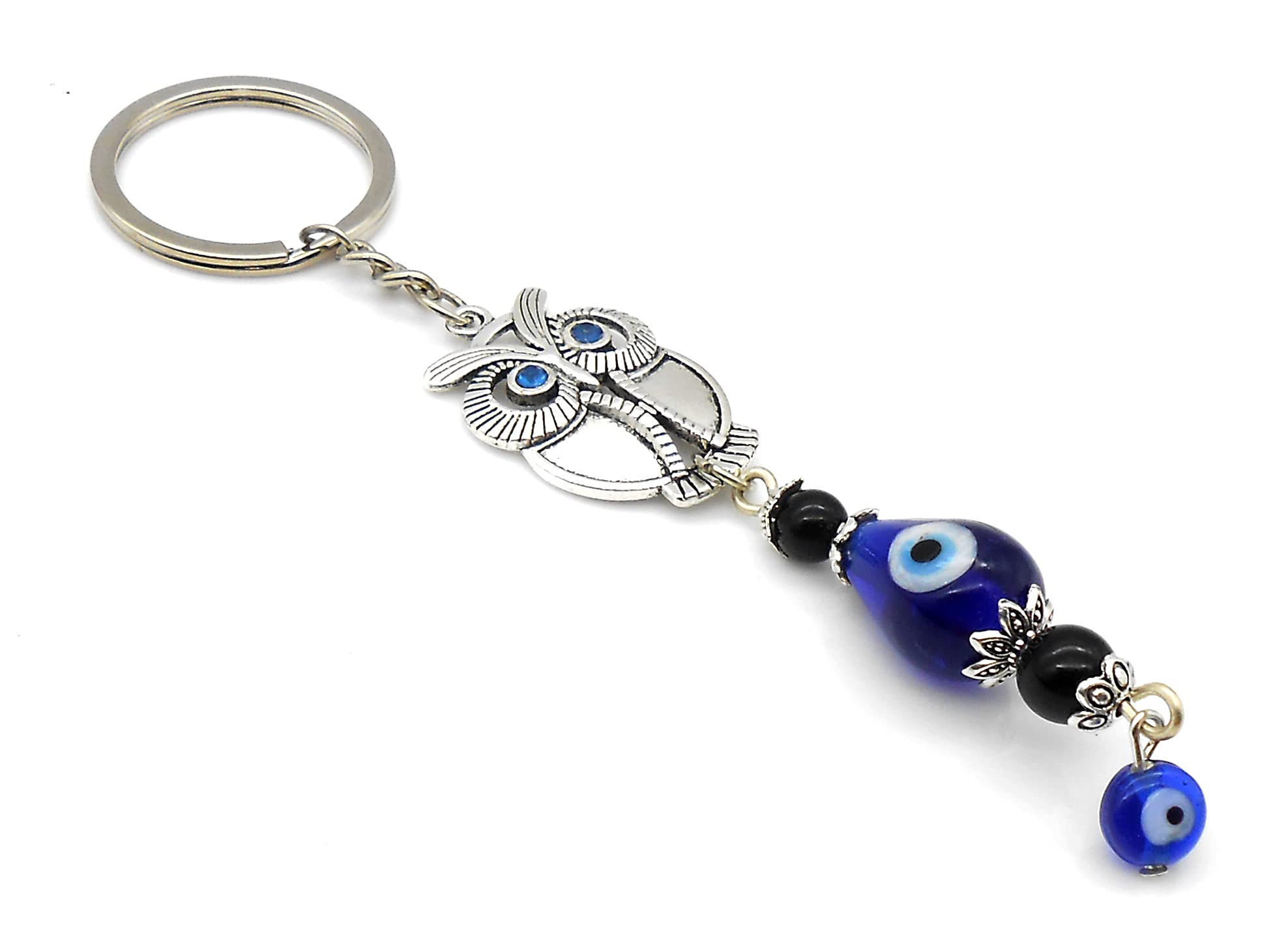 JAZ Design House's Eye Key Ring/Key Chain with Cute OWL Charms for Good Luck, Prosperity & Good Wealth-Protection from Bad Vibes and Bad Eyes