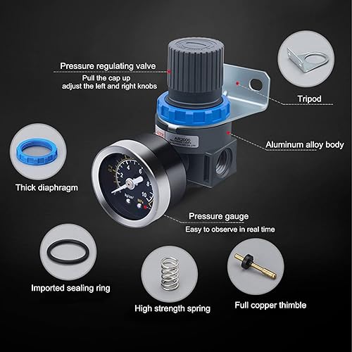 Miniatura 6 de Regulador de presión de aire de rosca NPT de 1/4 de pulgada con mini válvula de control de aire para compresor de aire o herramientas de aire