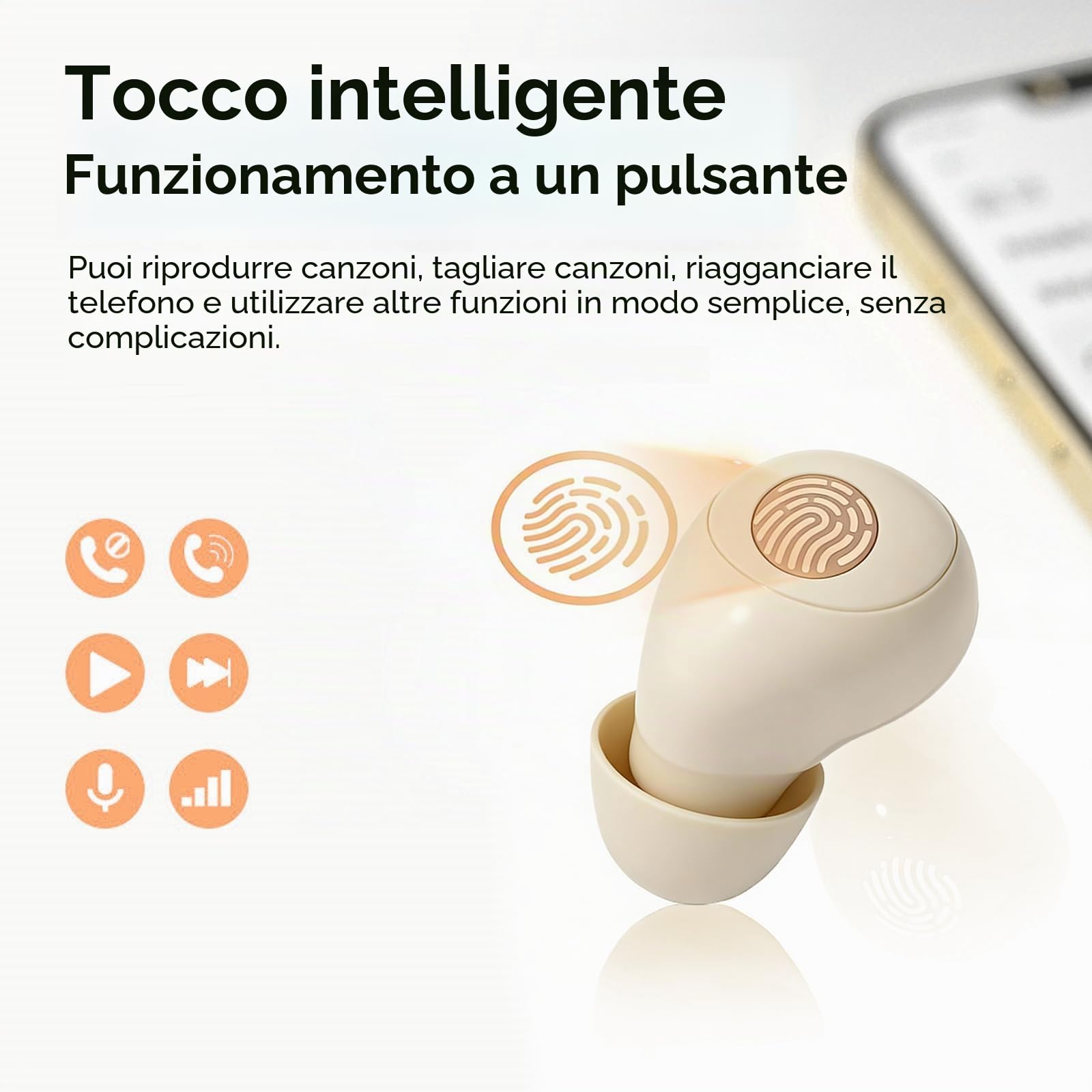 Mini cuffie invisibili Bluetooth senza fili in Ear più piccoli auricolari senza fili senza fili senza fili, auricolari senza fili, auricolari per orecchie piccole, auricolari nascosti (beige)