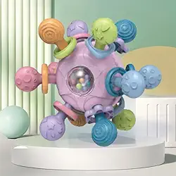 Mordedor Massageador Estímulos Sensoriais com Texturas Cores Alegres Hastes Flexíveis e Leves Ideal para Dentição, Coordenação Motora e Mãozinhas Pequenas. Material Esterilizável e Seguro. Brinquedo Multifuncional para Bebês (Rosa)