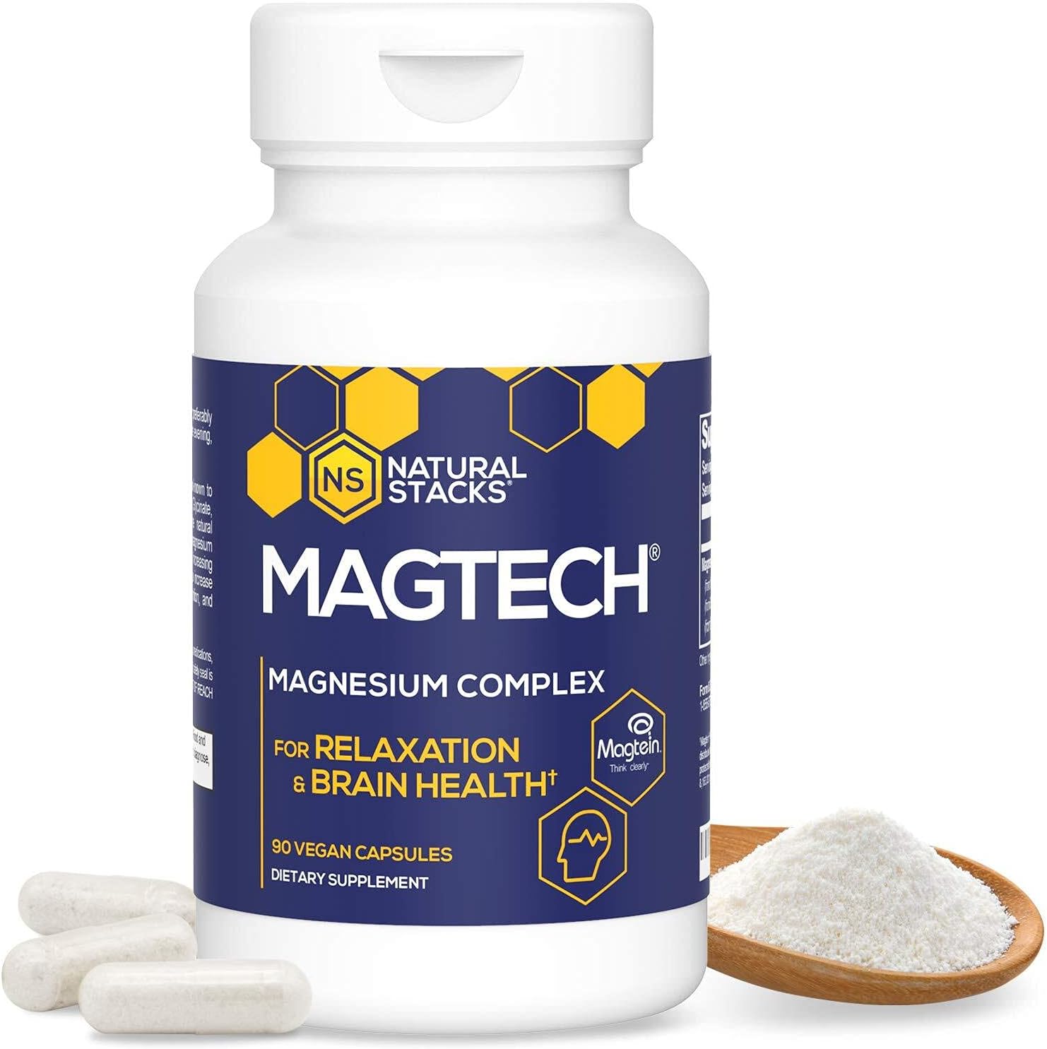 Natural Stacks MagTech Magnesium Supplement - Triple Blended 100% Chelated Magnesium Complex - L-Threonate (Magtein) for Memory & Focus - Glycinate for Sleep & Relaxation - Taurate for Muscle Cramps & Recovery, 90caps : Health & Household