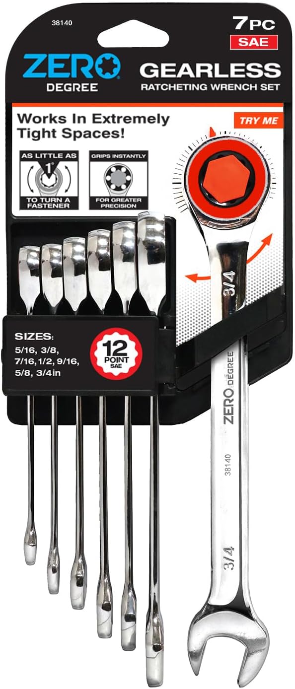 Zero Degree, 7-Piece SAE Gearless Ratchet Wrench Set, 38140