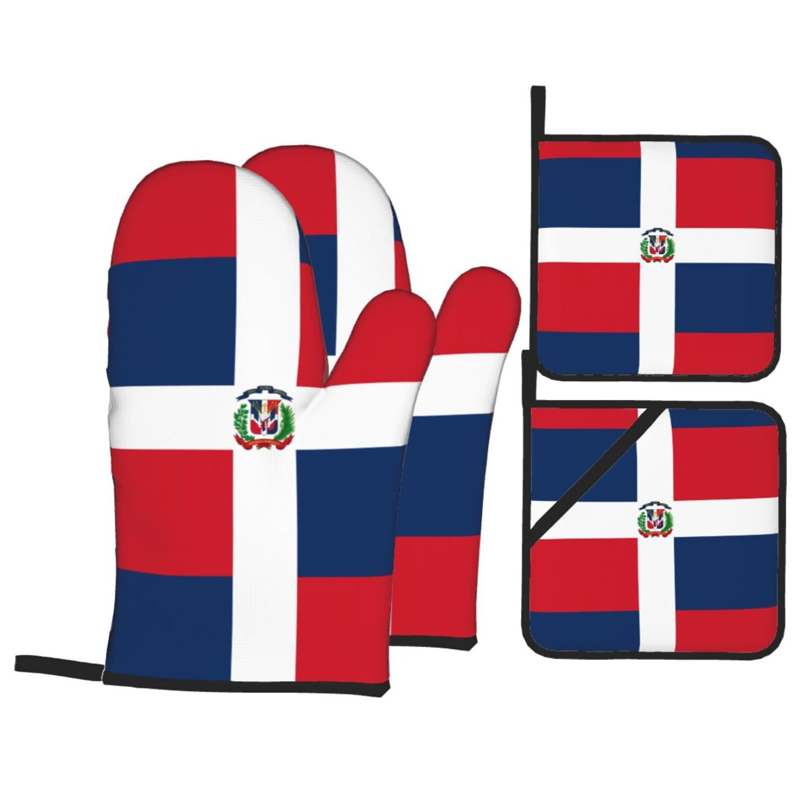 WHJSSF Dominican Republic Prints Kitchen Baking Set - 4-Piece Heat Protection Layers with Waterproof Potholders for Oven, Grill & Serving