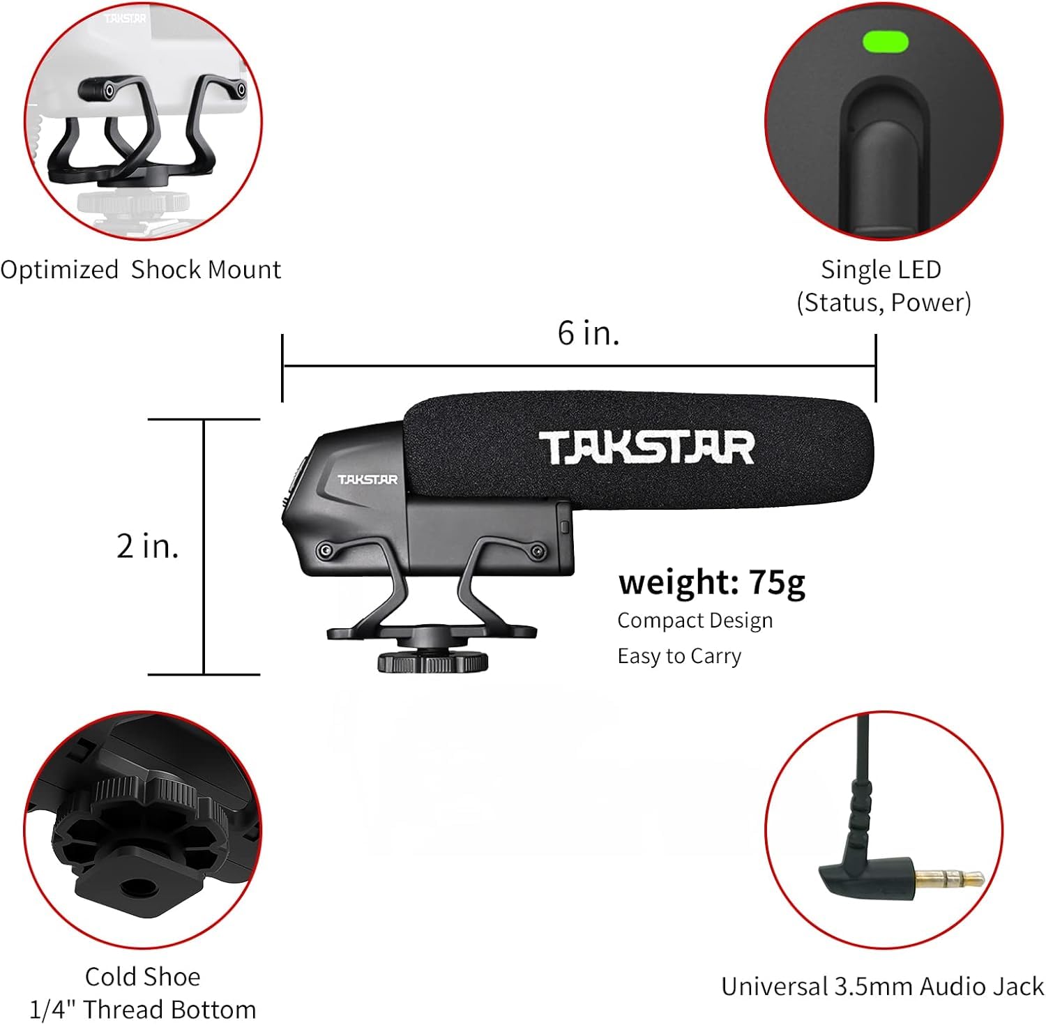 Takstar Micrófono de condensador de cámara de vídeo SGC-600