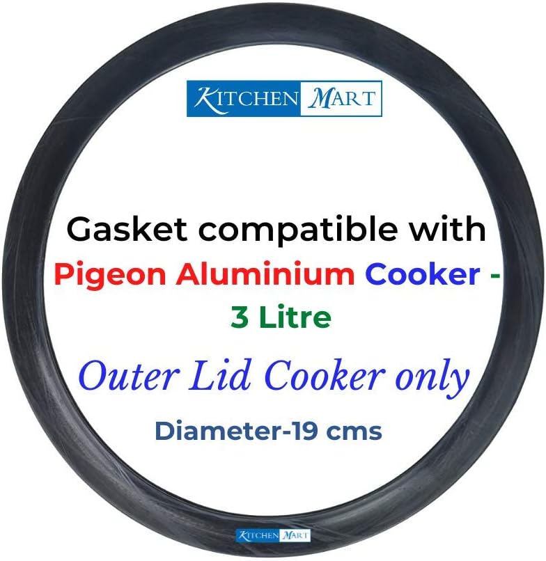 Kitchen Mart Food Grade Nitrile Rubber Gasket compatible with Pigeon Aluminium Pressure cooker (Outer Lid, 3 Litres, Black)