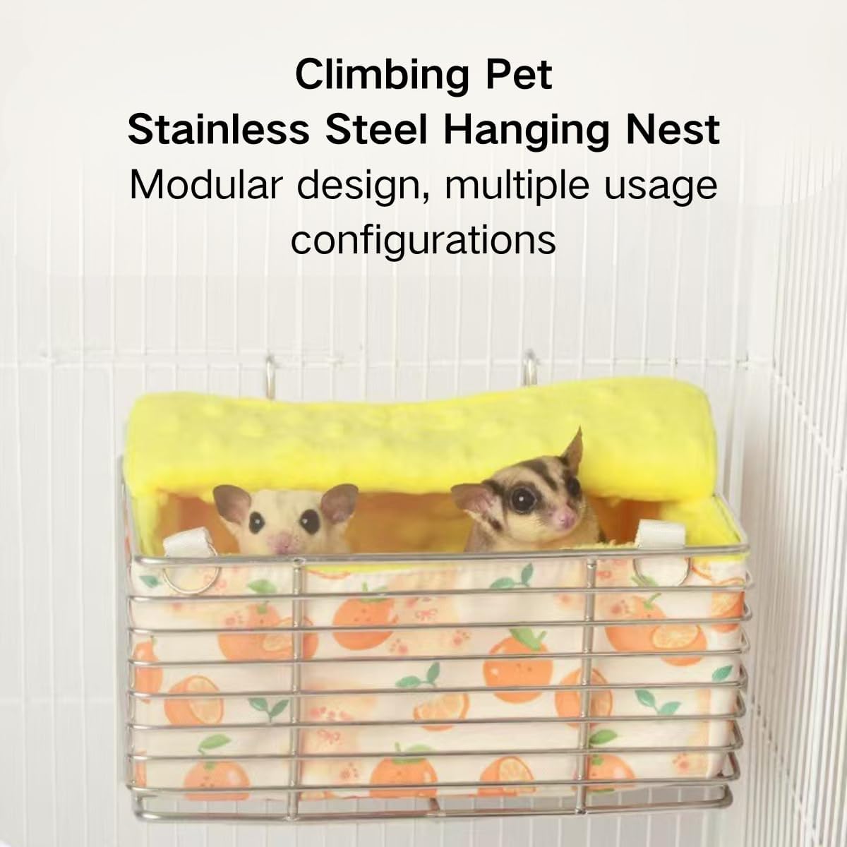 Sugar Glider Cage Platform Accessories Hanging Rat Ledge Stainless Steel Bed with Soft Nest Sugar Glider Hammock Squirrel Cage Bed Small Animal Habitat for Hamster Hedgehog (Pink,Small)