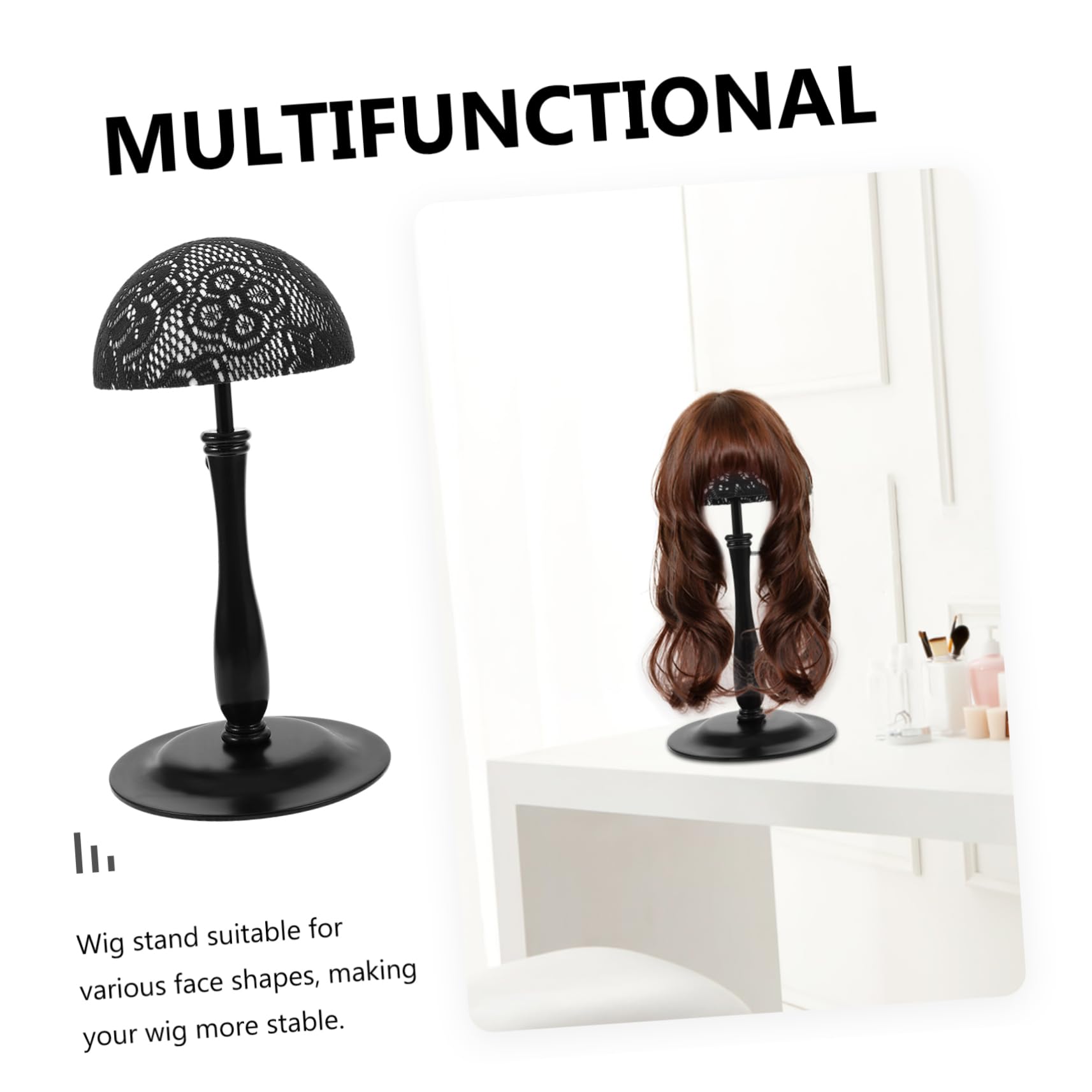 Beavorty Soporte para Peluca Negro de Hierro y Plástico Diseño de Jarrón