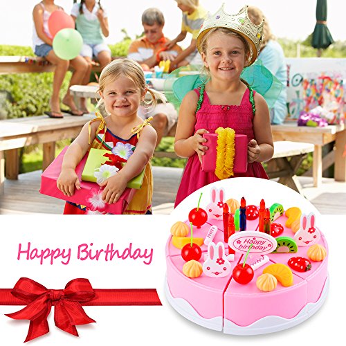 BigNoseDeer Bambini Regalo di Compleanno Giornata Gioca Toy Set Taglio Fai da Te Finta Play Festa di Compleanno Torta con Le candeline per Neonati Bambini Scherza Ragazze Classico 37pcs