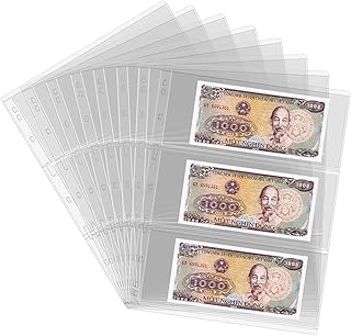 12 Sheets Paper Money Collection Holders, Clear Currency Display Sleeves, Bill Banknotes Protector Pages for Collectors, Foreign Currency (Clear)