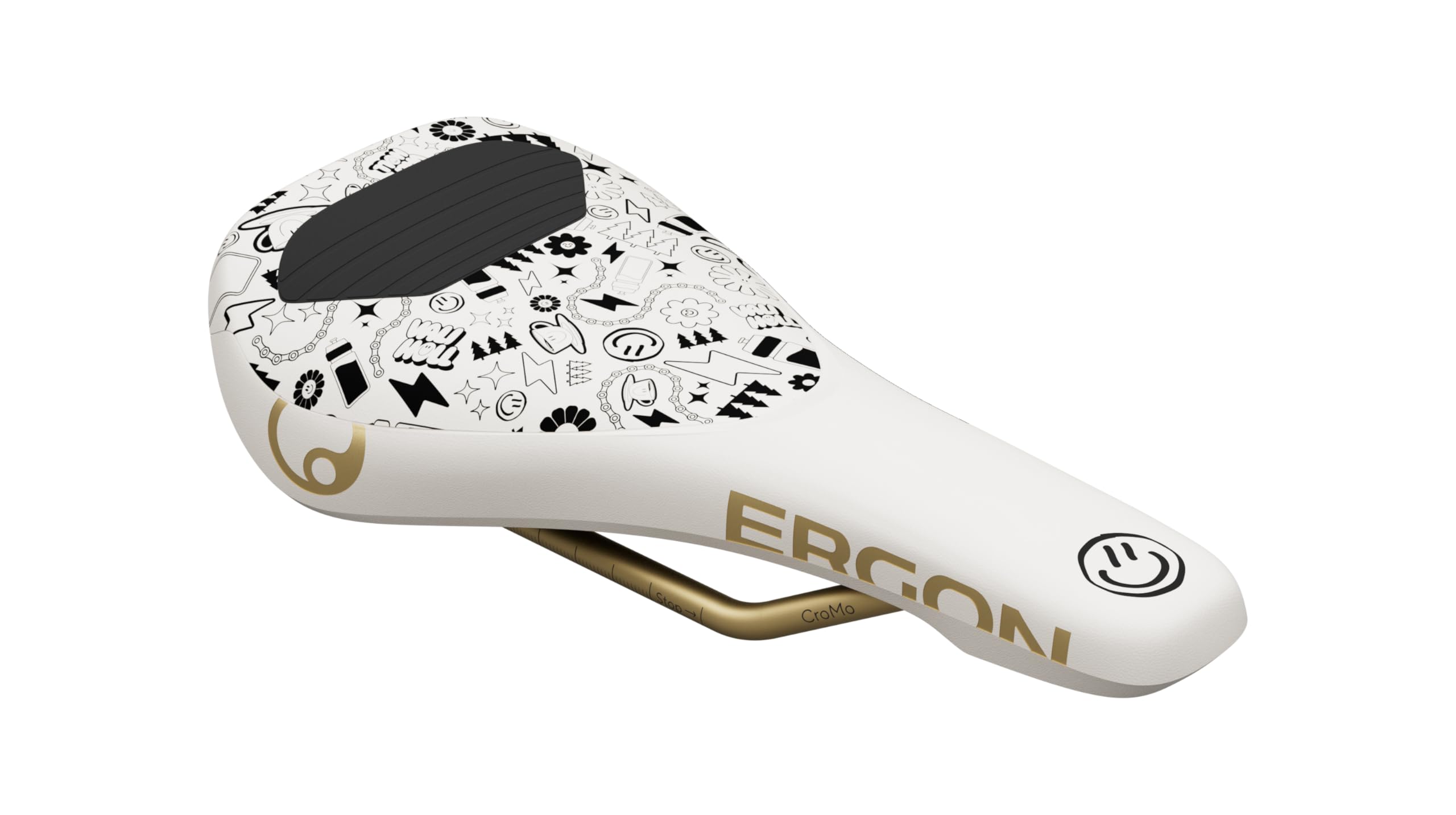 Selle VTT Ergon SM Downhill Comp Vali Holl Edition blanc et doré
