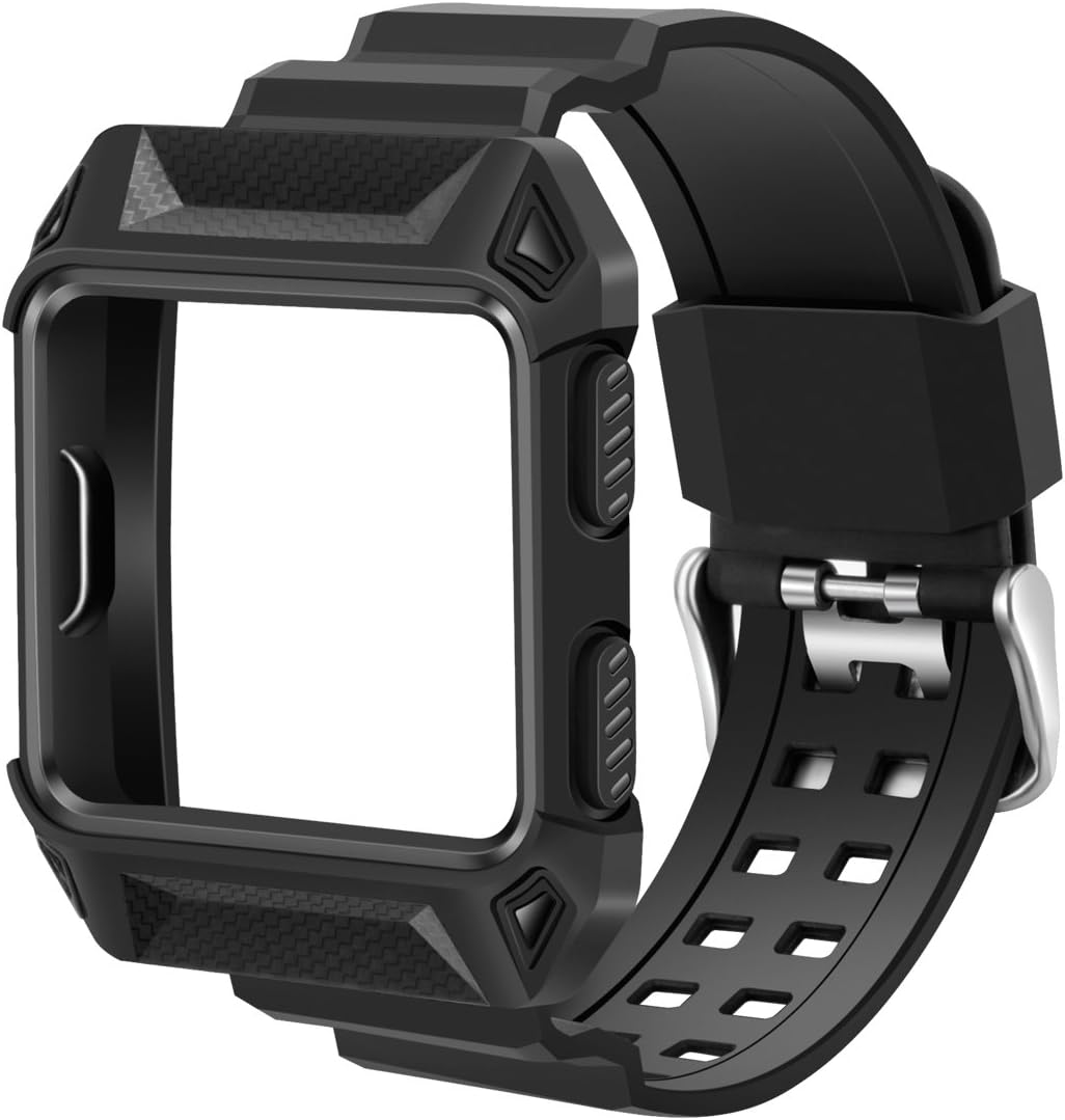 iiteeology Compatible with Fitbit Ionic Bands, Breathable Shockproof TPU Protective Frame Case with Strap Band for Fitbit Ionic Smart Fitness Watch Accessory - Black