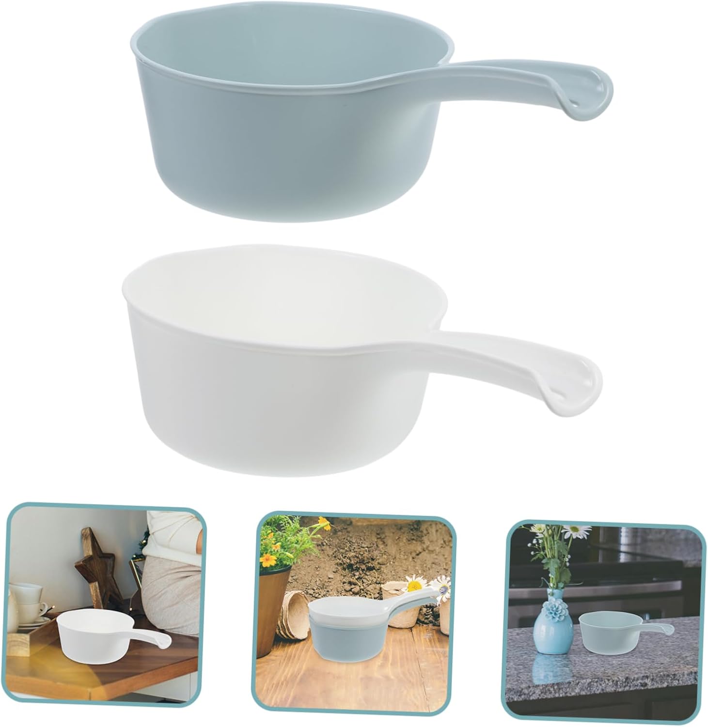 Mobestech 8pcs Large Capacity Plastic Water Ladle Bathing Scoop Kitchen Garden Watering Ladle Ergonomic Handle