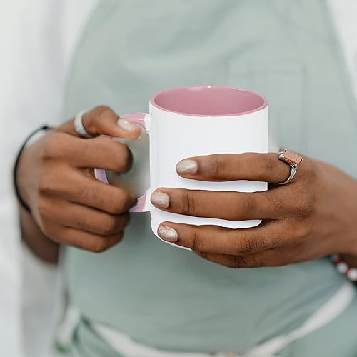 Miniatura 5 de MR.R Tazas de café en blanco por sublimación de 11 onzas, taza blanca en blanco con taza de color rosa interior y asa, juego de 2