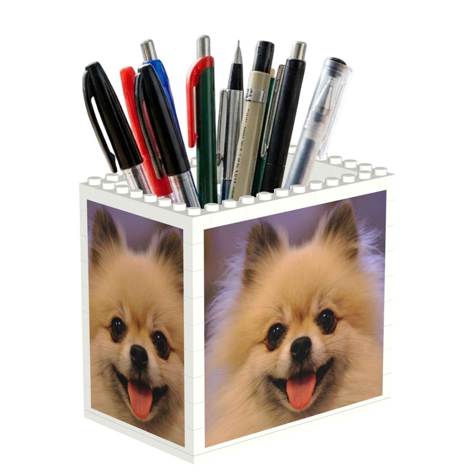 Poadnly Happy Short-Haired Pomeranian Printed, Pen Pot Pencil Holder for Office Home School, Compact Desk Organiser for Office Stationery