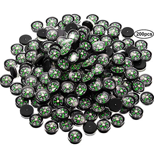 200 Pieces Button Compass Mini Black Survival Compass Oil Filled Compass for Camping