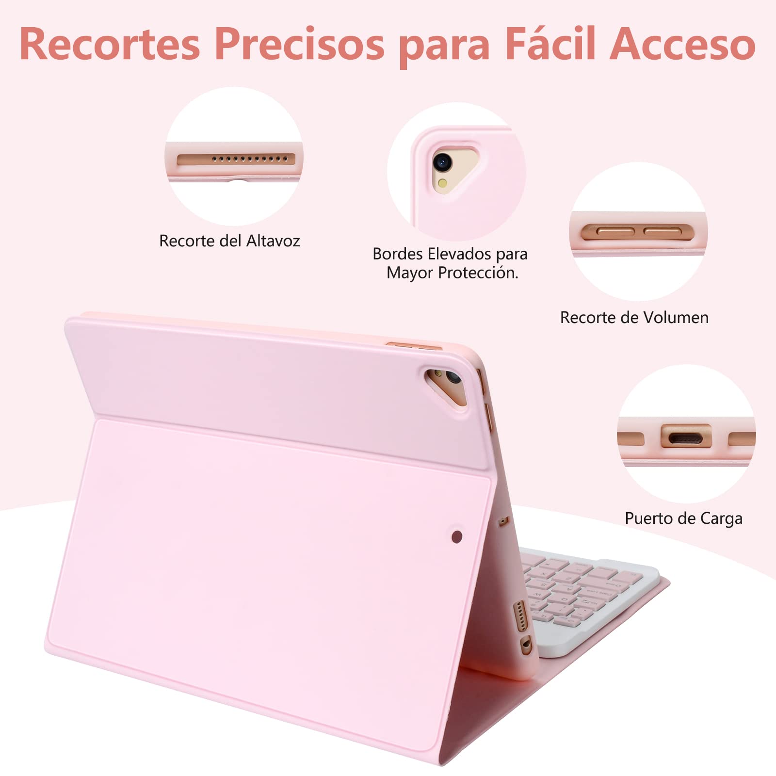 CC Store Teclado iPad 9 Generacion, Teclado Magnético Bluetooth con Ranura para Bolígrafo, Español Ñ Diseño QWERTY, para iPad 10.2" 9ª/8ª/7ª Gen, iPad Pro 10.5" 2017, iPad Air 3 2019, Rosa