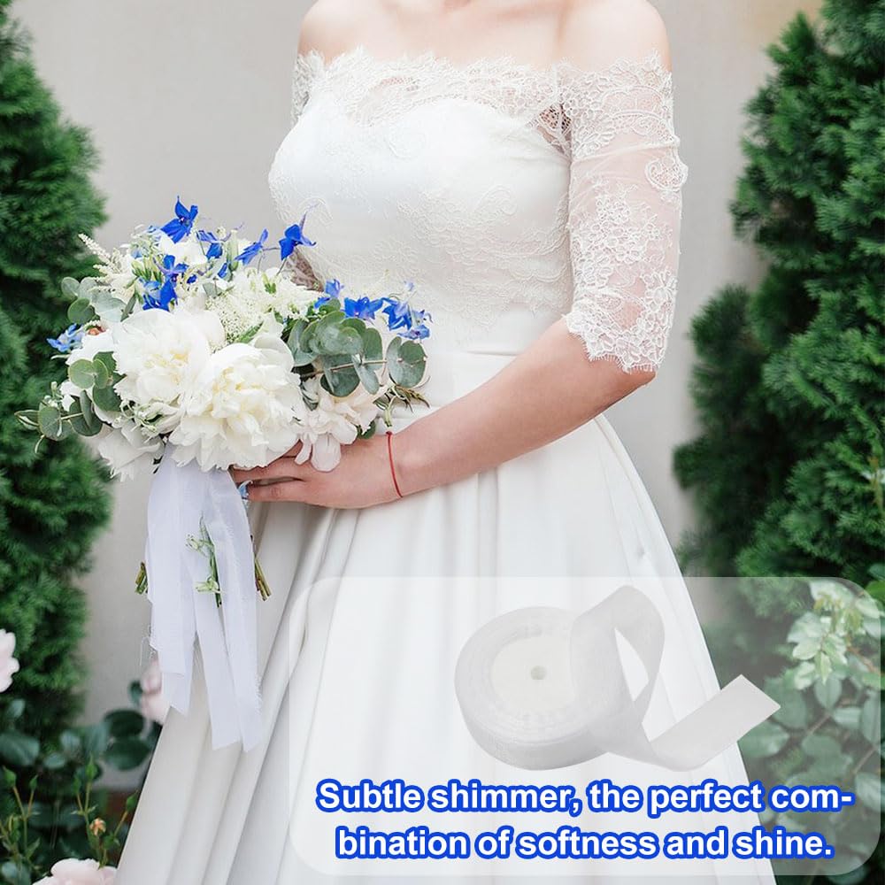 TONIFUL Nastro in organza trasparente largo 3,8 cm, bianco, in chiffon, per artigianato, bouquet floreali, matrimoni, auto, feste, San Valentino, confezioni regalo, fiocchi, decorazioni per ghirlande
