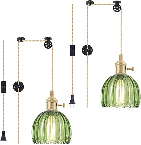 Miniatura 26 de Lámparas colgantes enchufables, lámpara colgante de cristal vintage, mini lámpara colgante de tulipán blanco leche, iluminación colgante para isla