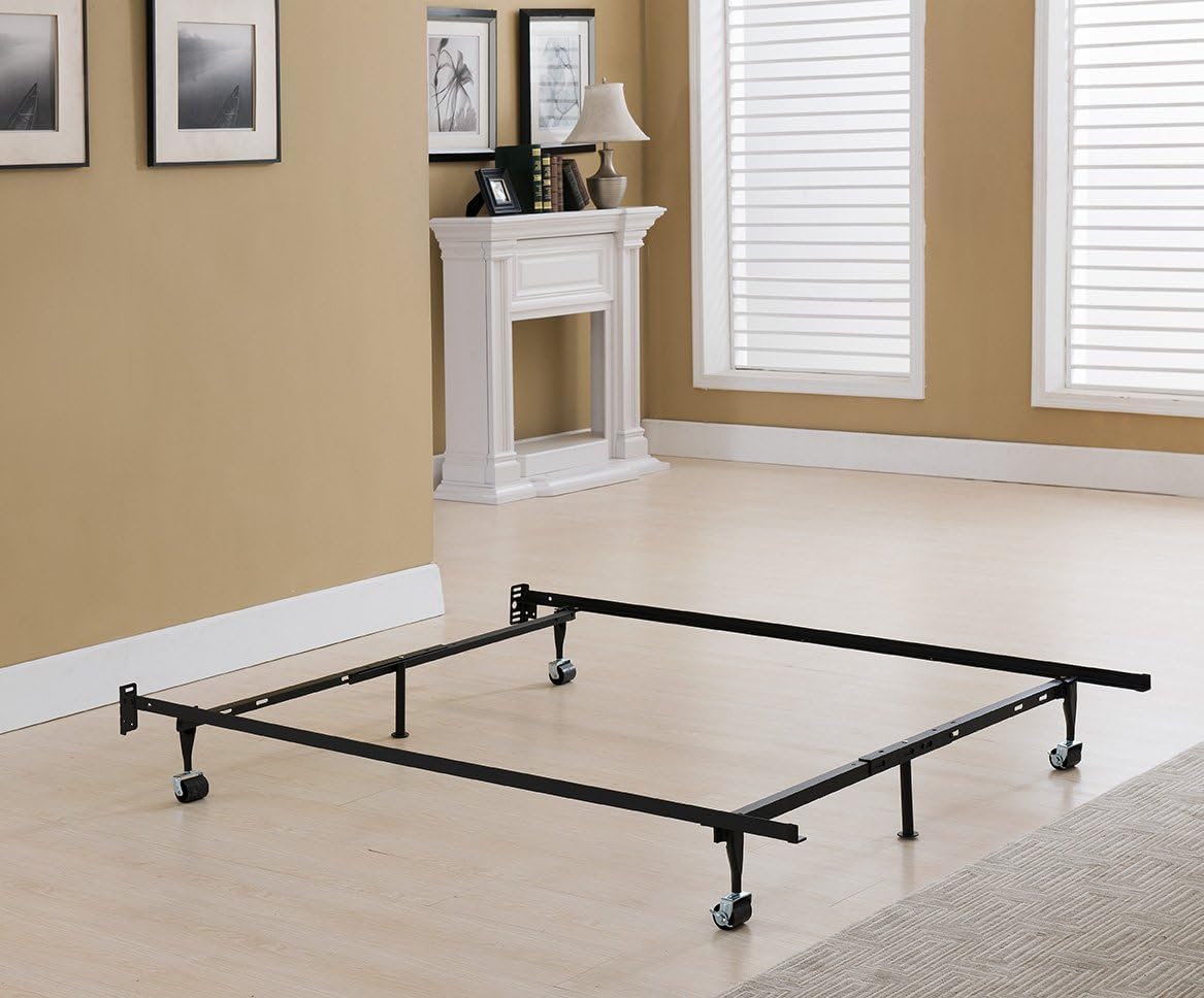 Brand 6-Leg Super Duty Adjustable Metal Bed Frame (Queen/Full/Full XL/Twin/Twin XL) with 4 Rug Rollers & 2 Arm-Support Legs, Black