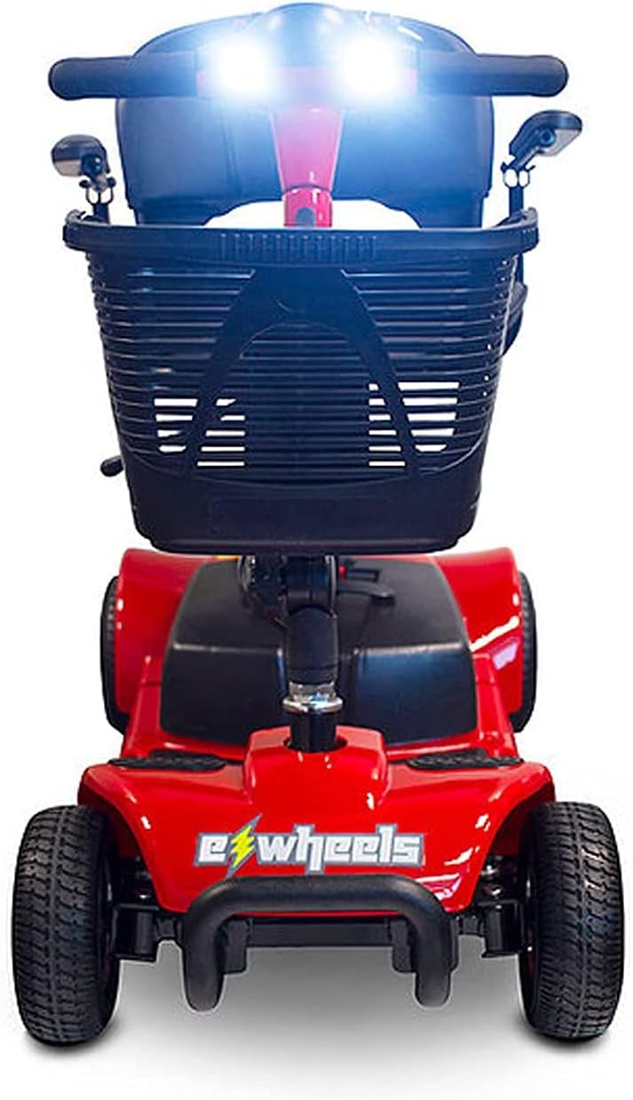 EWheels EW-M34 4-Wheel Foldable, Portable Lightweight Travel Electric Battery-Powered Medical Mobility Scooter with Adjustable Seat and Basket, Red : Health & Household