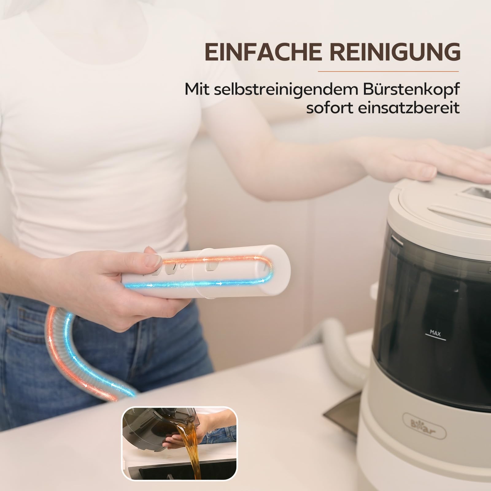 Bear Polsterreiniger Gerät, Nasssauger Polsterreiniger mit Dampffunktion, 1700W Waschsauger Polsterreiniger, Teppichreiniger Waschsauger mit Heißwasser, Dampf und Kaltwasser für Sofa, Teppich