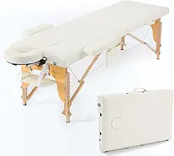 Maca Portátil Premium, Divã Cama de Fisioterapia, Estética, Massoterapia, Massagem, Quiropraxia, Depilação, Tatuagem - Altura Ajustável + bolsa de transporte - Branca Creme BKZA - MSG 101