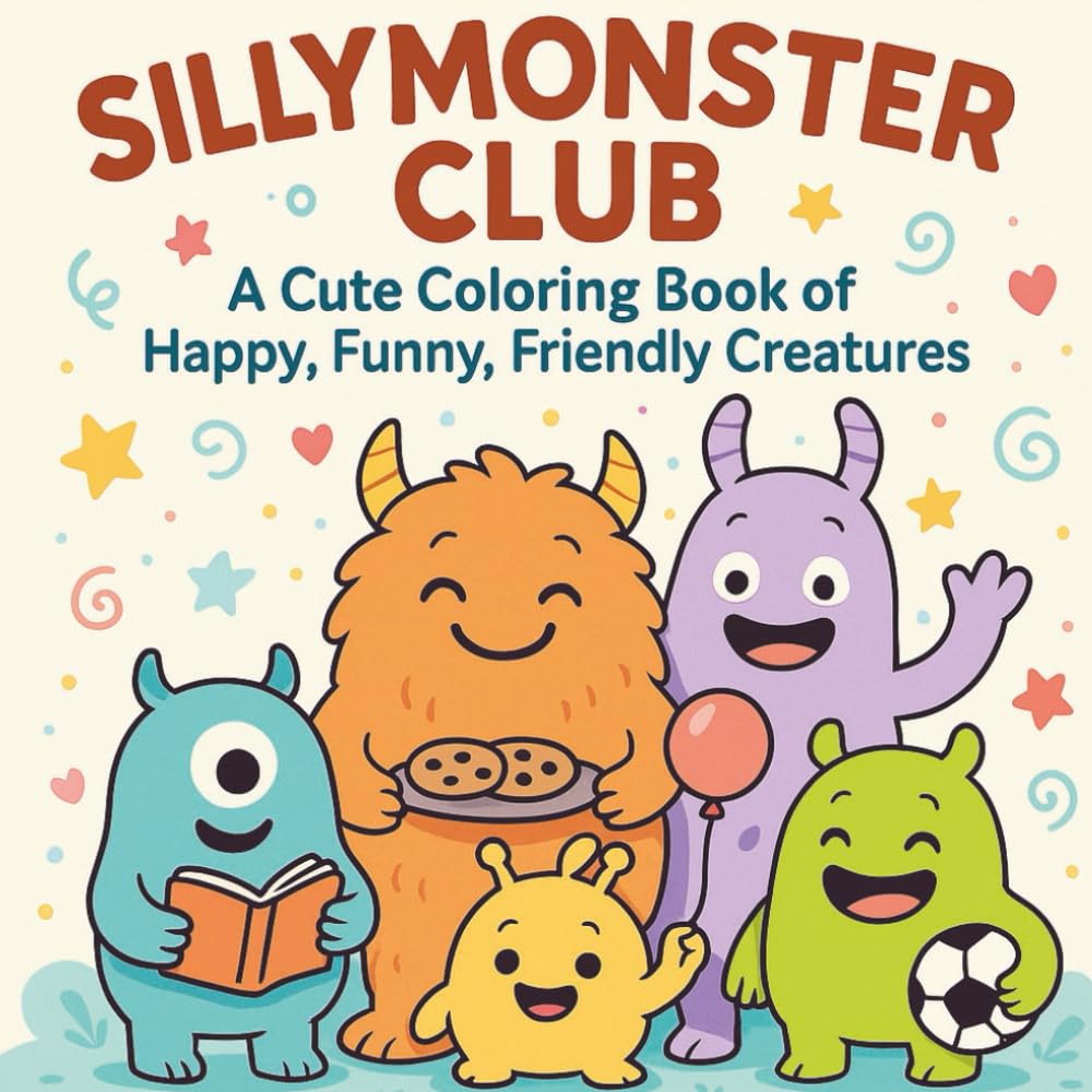Silly Monster Club|50+Cute Coloring Pages|: A Cute Coloring Book of Happy, Funny, Friendly Creatures| Suitable For All Ages| Cute Mosters Doing Activities| Relaxing & Enjoying