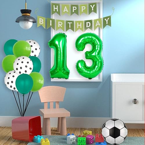 Miniatura 4 de Juego de globos de fútbol para decoración de cumpleaños número 11, 12 globos temáticos de fútbol, globo de aluminio con el número 11, pancarta de