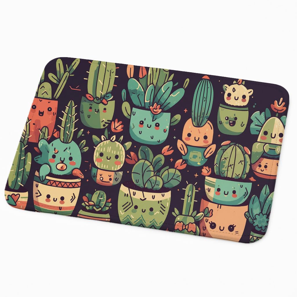 ESSENSI Mouse Pad for Laptop & Desktop | 9x7 Inch Anti-Fray Stitched Edges | Non-Slip Rubber Base | Desk Setup Accessory for Students, Gamers & Professionals (Smiling Cactus)
