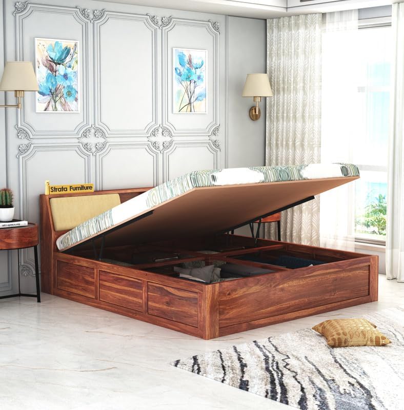 EBANSAL Solid Wood Queen Size Hydraulic Bed for Bedroom | Wooden ...