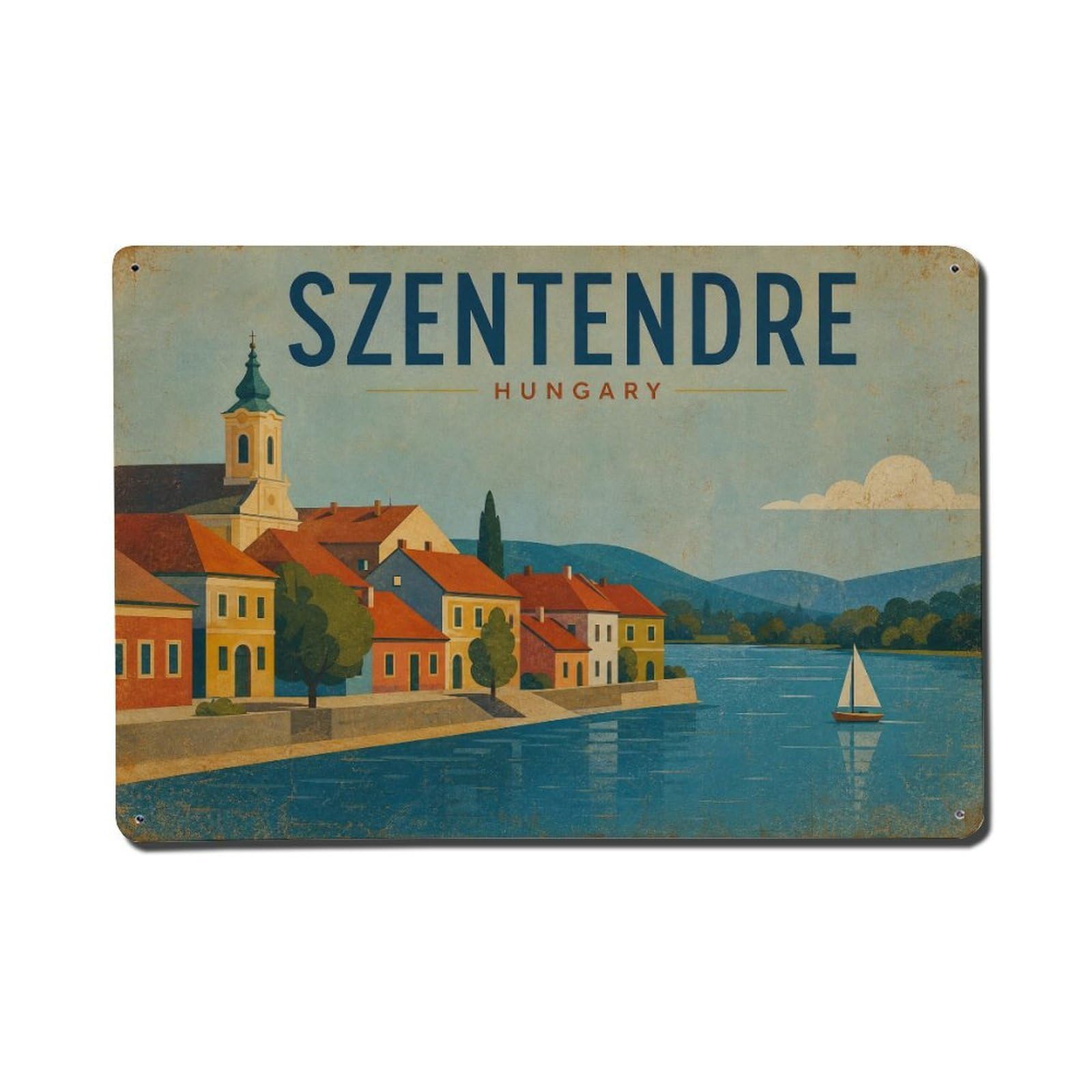 Vintage Travel Hungary Szentendre Metal Tin Sign Plaque Wall Decor for Cafe, Club Bar, Office, Garden Metal Poster 8x12Inch