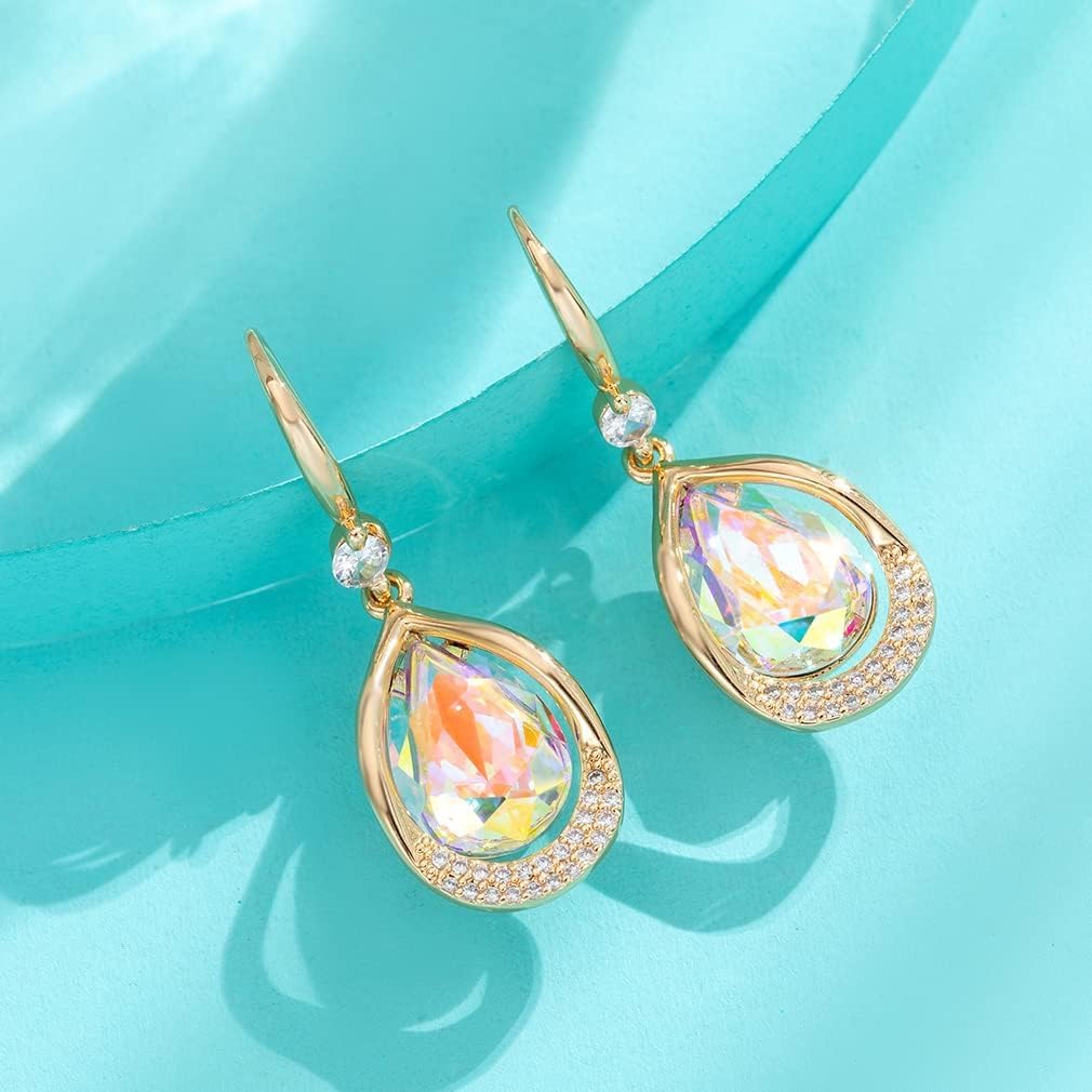 Austrian Crystal Halo Teardrop Hollow Drop Dangle Earrings for Women 14K Rose Gold Plated Hypoallergenic Jewelry Gifts - Image 8