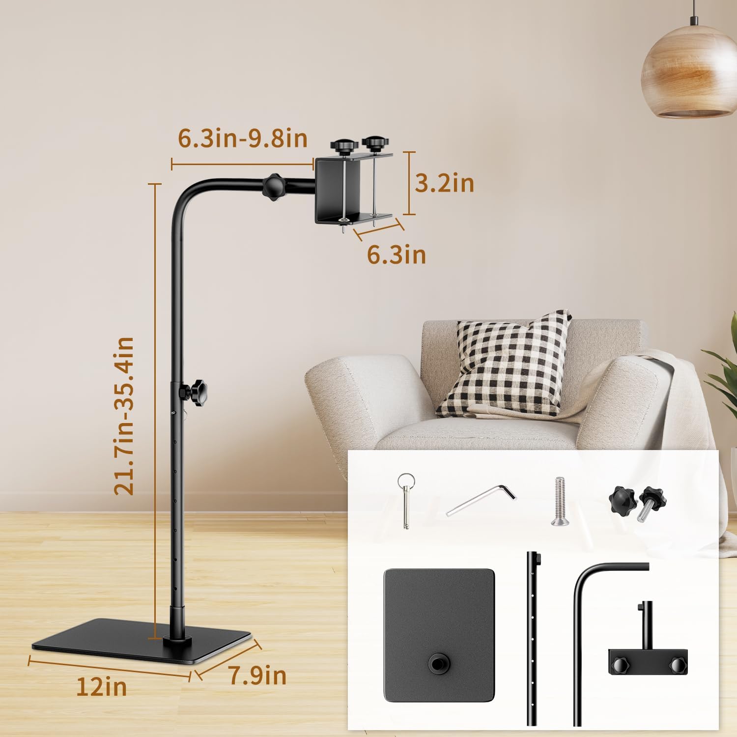 Workstand with Side Clamp for Lowery Stands, Heavy Duty Metal Needlepoint Stand, 360° Rotating & Height Adjustable Cross Stitch Floor Clampd for Embroidery, Punch Needle, Large Hoops
