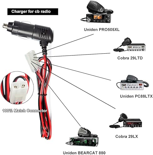 Miniatura 8 de Cable de alimentación de radio Cb de 2 cables, 15 A, 3 pines, cable de alimentación CB con enchufe de encendedor de cigarrillos de 12 V para radio