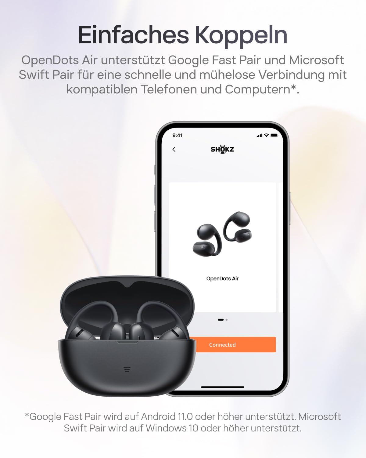 SHOKZ OpenDots Air Open-Ear-Kopfhörer mit Clip-on, ultraleichten 6,3 g, sicherer Passform, Deep Bass, 36 Std. Wiedergabezeit, Bluetooth 6.1, klare Anrufe bei Arbeit und Sport, IP55, Schwarz