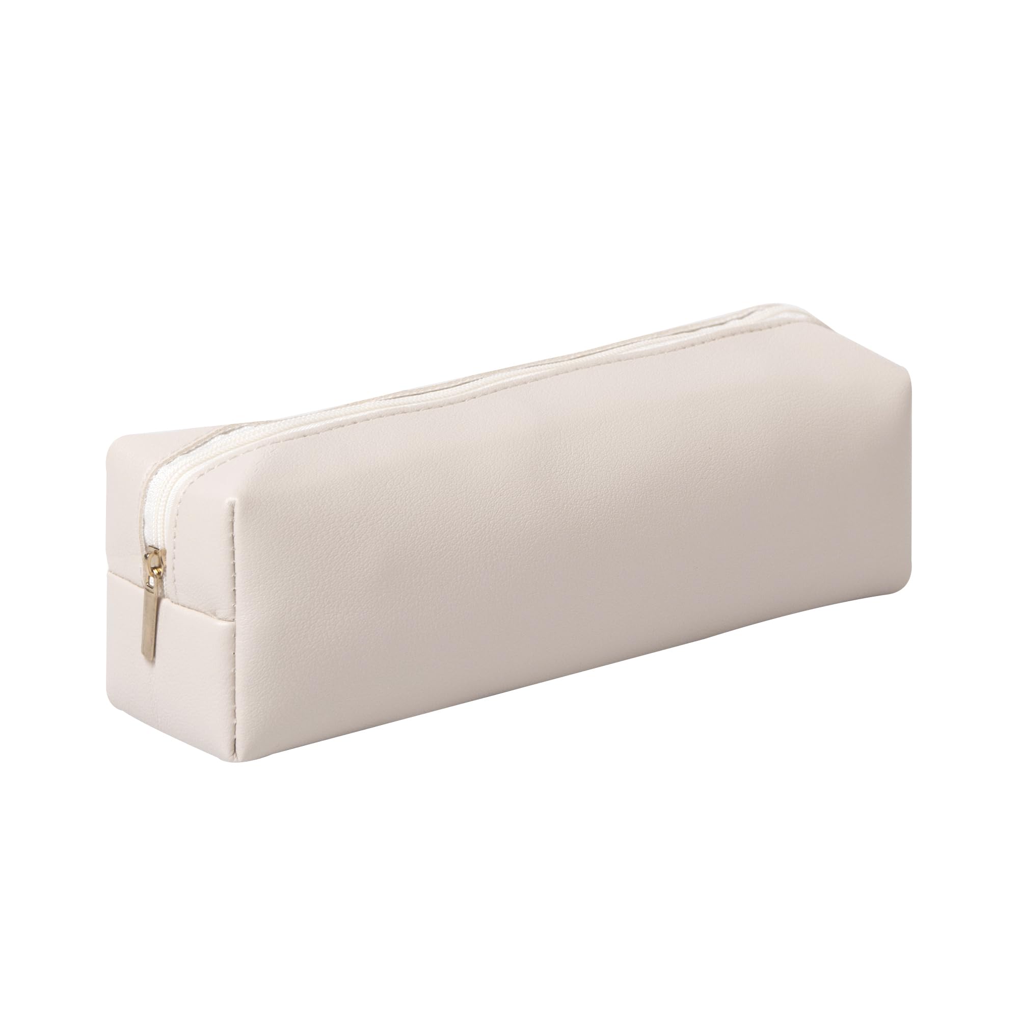 Fufumin Pencil Case Cosmetic Pouch PU Leather Zipper Pen Case for Pen and Pencils (Beige)