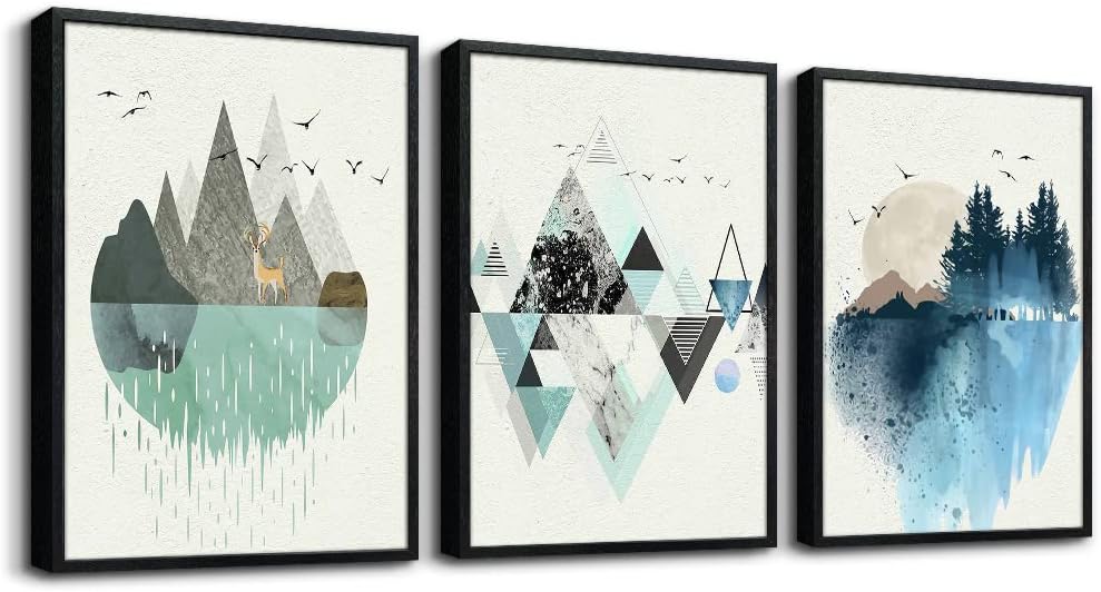 Black Framed Abstract Wall Art - Set of 3 Piece Framed Art Prints for Living Room, Bedroom, Office - Modern Geometry Wall Decor - 12"X16"