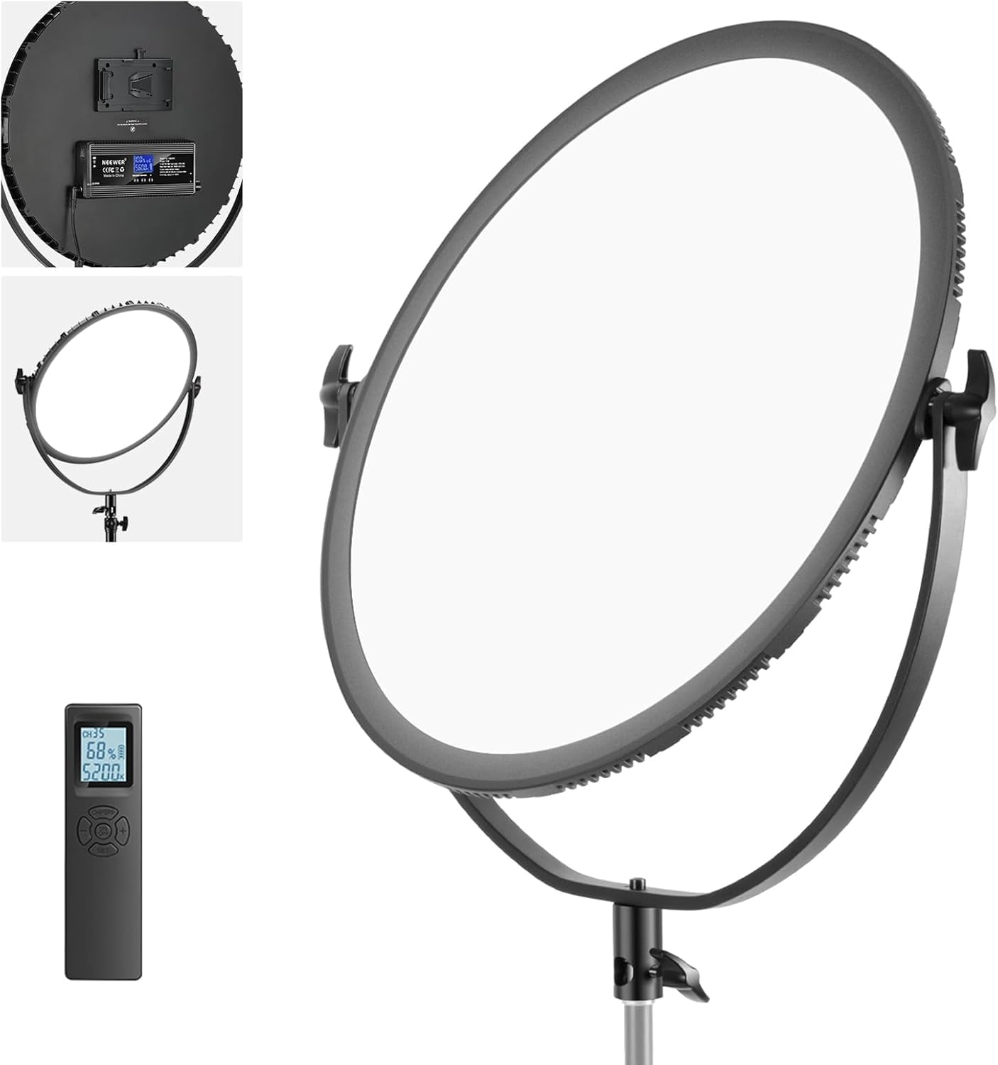 Neewer LED Iluminación Redonda Estudio Bicolor, Luz Ultrafina con Borde Estudio, Luz Retrato Regulable 21" y 70W con Soporte Batería Adaptador AC Control Remoto Inalámbrico 2,4G (Batería No Incluida)