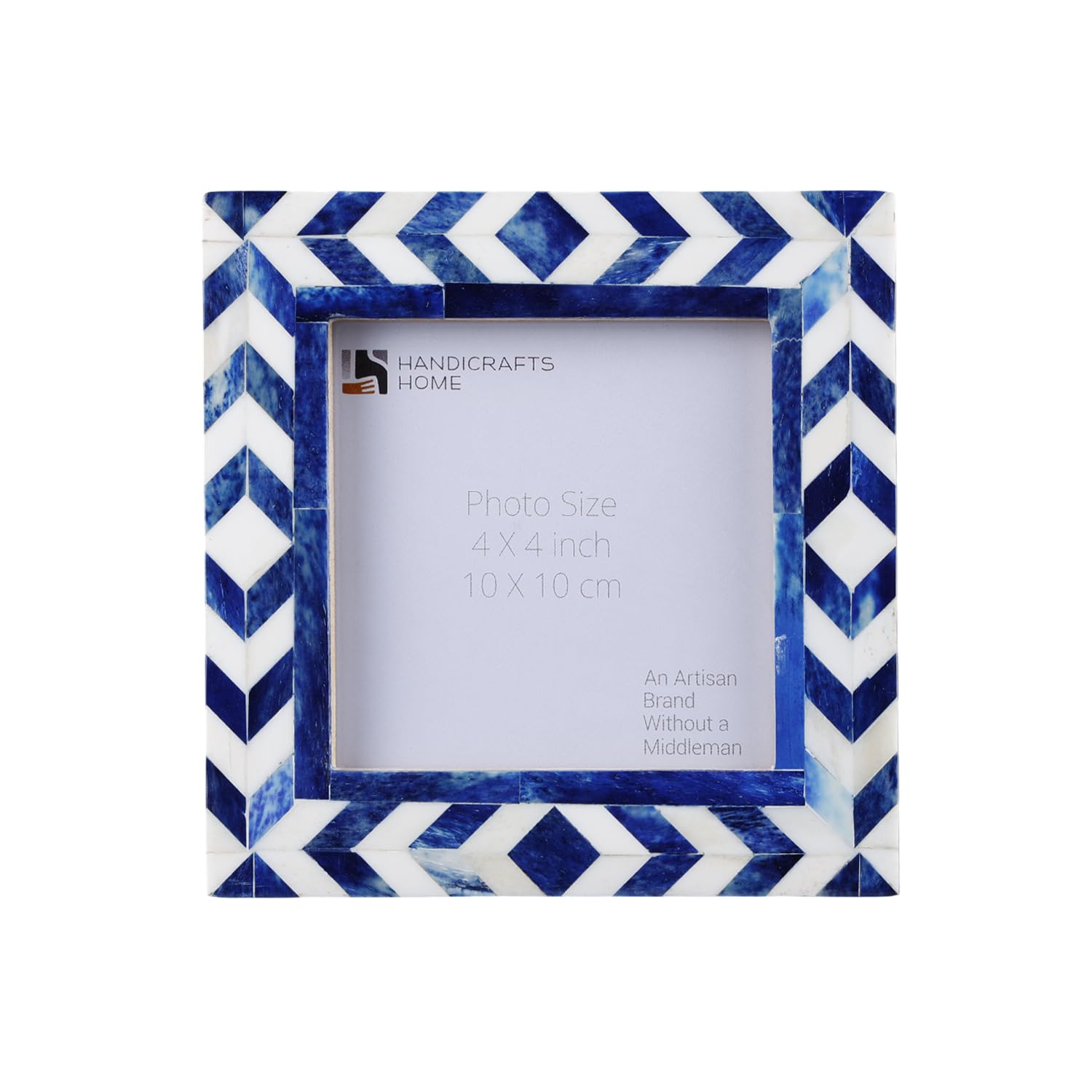 Handicrafts Home Chevron Blue Square 4x4 Picture Frame, Taj Handmade Bone Inlay 4 by 4 Photo Frame for Tabletop & Wall Decor, Holiday Home Decor, Boho Chic Coastal Farmhouse Frame,Desk & Shelf Decor