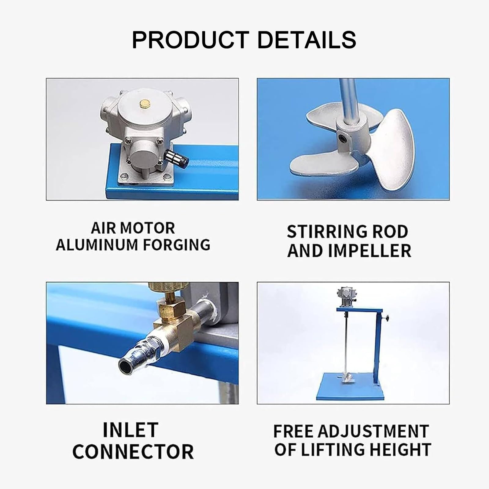 Agitador neumático de pintura, máquina de agitación automática, velocidad ajustable 50-2600 rpm, capacidad de 30 litros, mezcla múltiples materiales de pintura, altura de elevación 43-86 cm