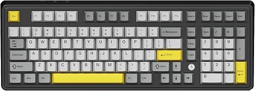 NACODEX Ajazz AK980 Gris Amarillo Teclado Mecánico Inalámbrico para Juegos, Teclado Personalizado Intercambiable en Caliente Tri-Modo
