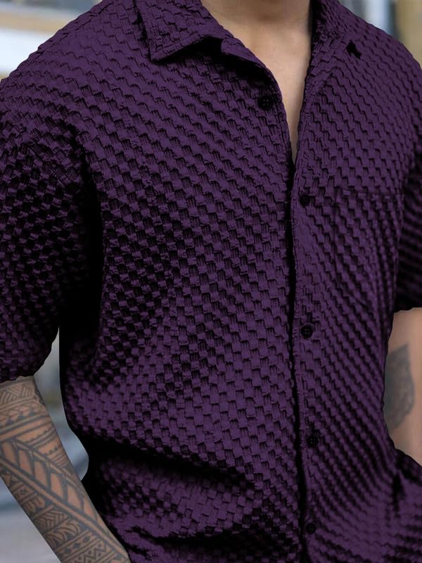 Image of Pinkmint Bubble Textured Shirt for Men ll Half Sleeve Stylish Button Down Shirt's ll Men's Pocket Shirt (Pack of 1)