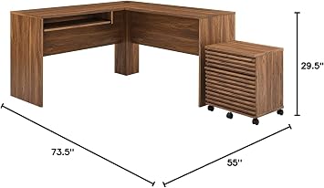 Modway Render Mid-Century Modern Office, Desk and File Cabinet Set, Walnut