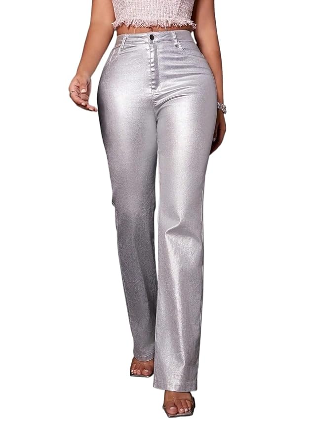 Wocrolse Pant Trousers for Women High Waist Pocket PU Leather Straight Leg Pants Casual Outfits