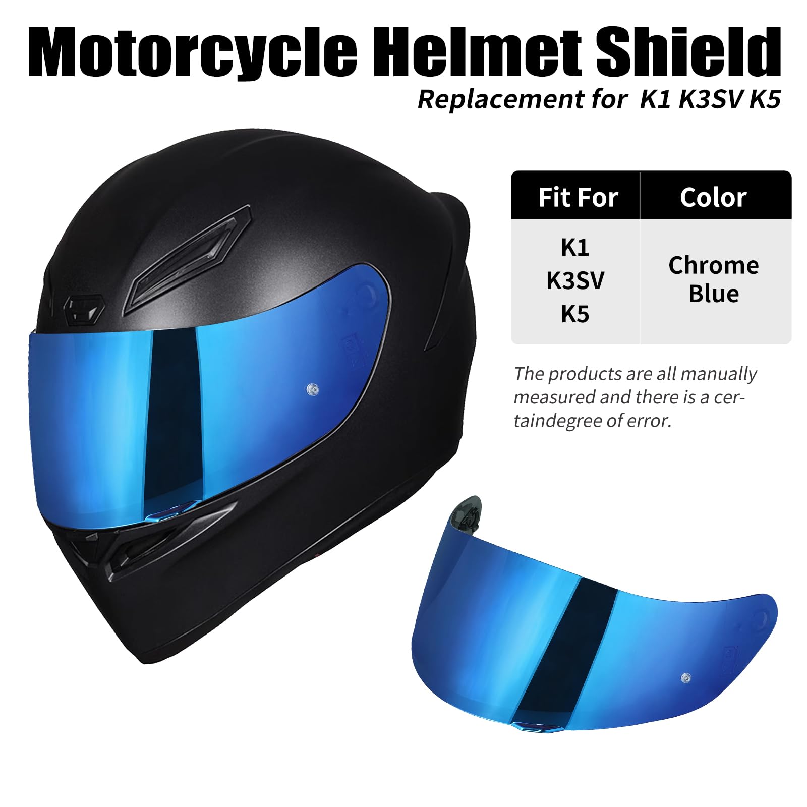 Wizjer do kasku Agv K1 K3SV K5, wizjer do kasku motocyklowego, ochrona przed wiatrem, wizjer na całą twarz, kompatybilny tylko z kaskami Agv K1, K3SV i K5 (chrom, niebieski)