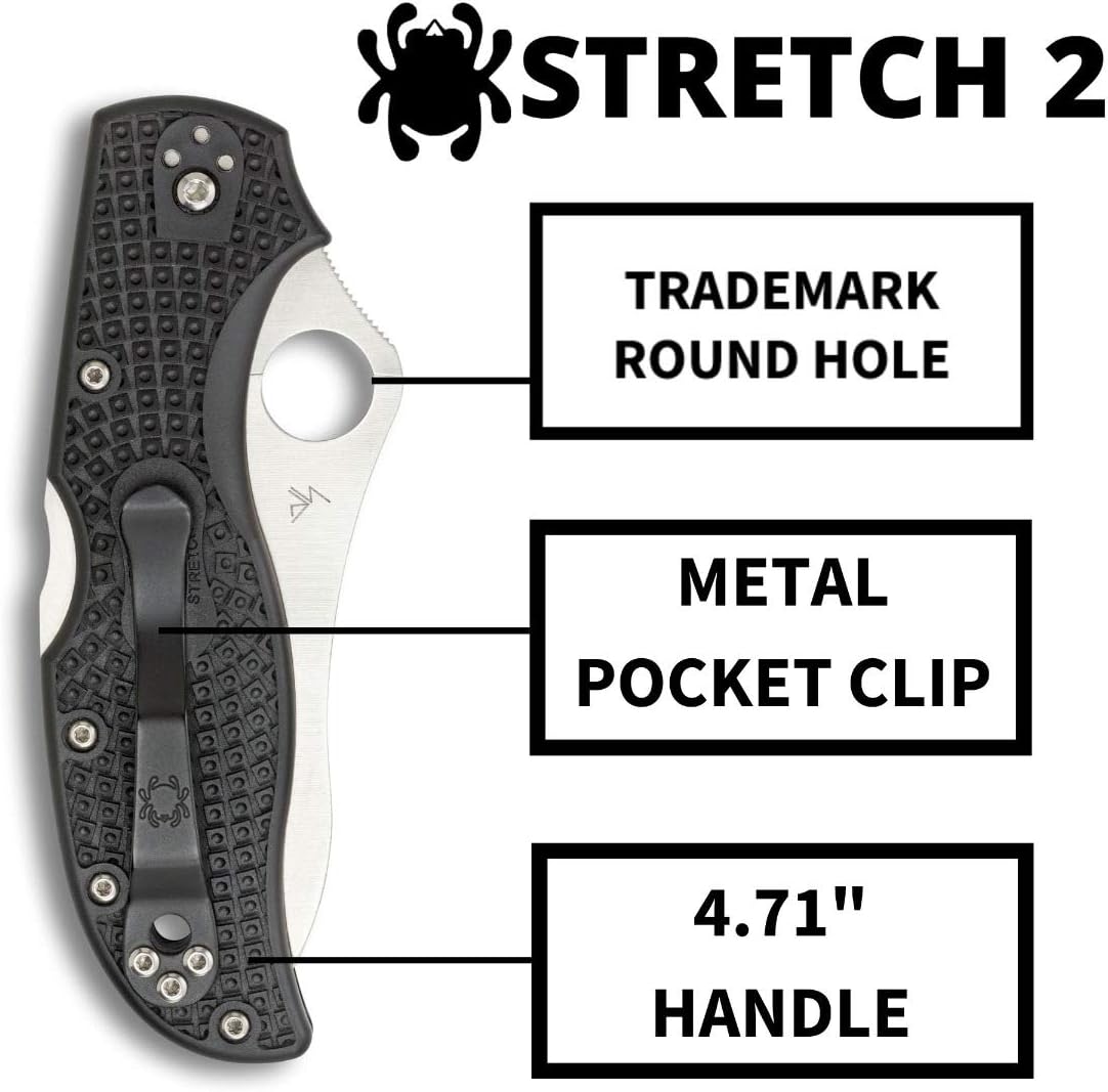 Spyderco Stretch 2 Signature Lightweight Hunting Knife with 3.43" VG-10 Stainless Steel Blade and Black FRN Handle - PlainEdge - C90PBK2