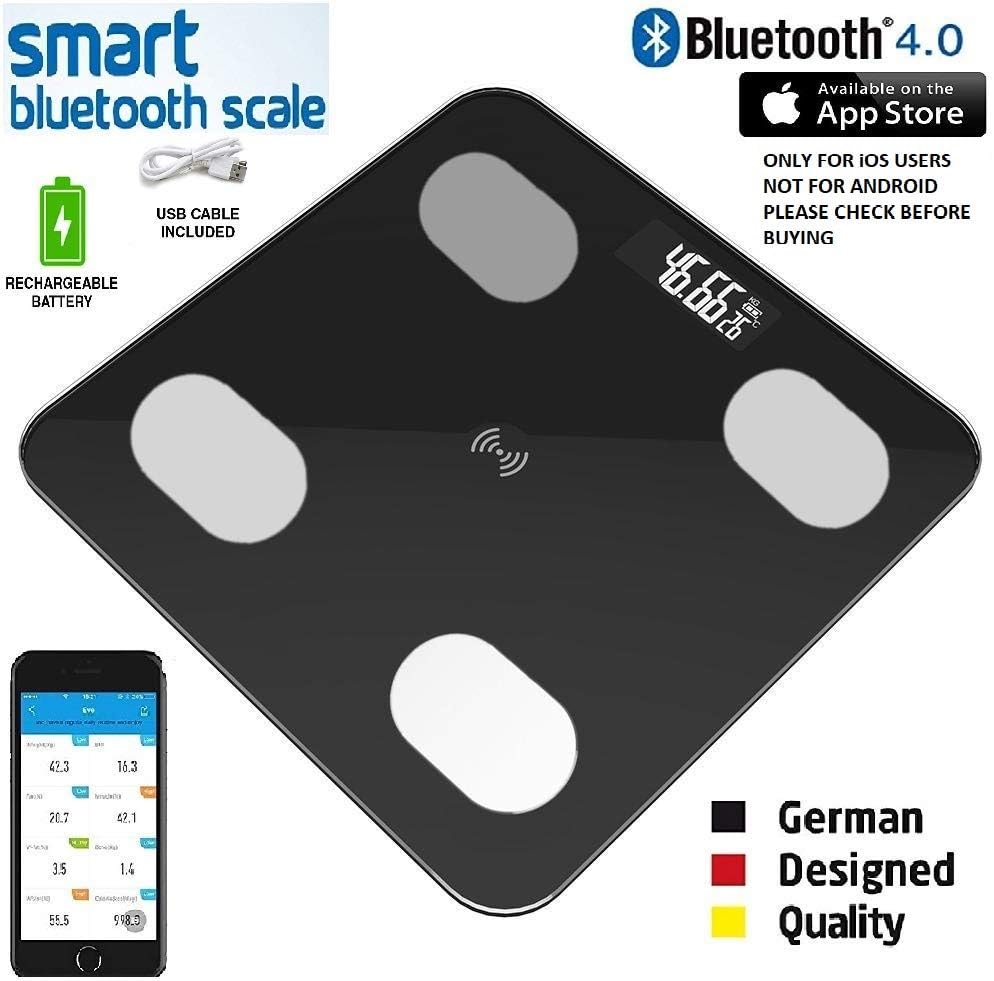 Adofys Smart Bluetooth Body Fat Scale, Accurate Measurements Weight, BMI, Body Fat, Muscle Mass, Water, BMR, Bone Mass and Visceral Fat, Work with IOS App Okok International (Black)
