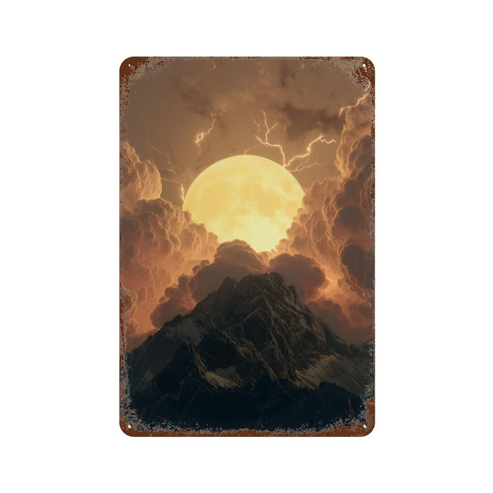 Vintage Rust Metal Sign with Thunderstorm Moonlit Peaks -3 Design 11.8"x7.9", for Office, Studio And Wall Decor, Farmhouse Wall Decor