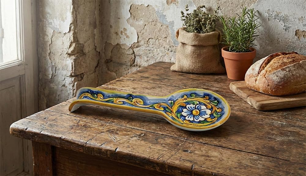 Appuie-tête en céramique sicilienne bleu jaune rouge décoré main Art 25